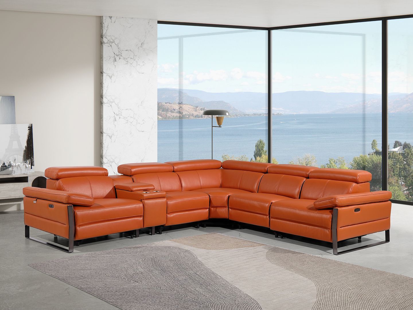 1246 - 6-Piece L-Shaped Modular Power Reclining Sectional With 3 Power Recliners And Power Headrests