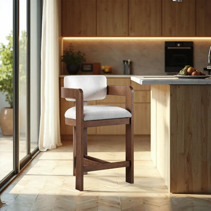 Sacha - Linen Stool With Brown Base