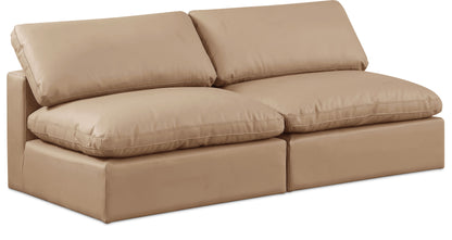 Comfy - Faux Leather Modular Armless Sofa 2 Pieces - Light Brown