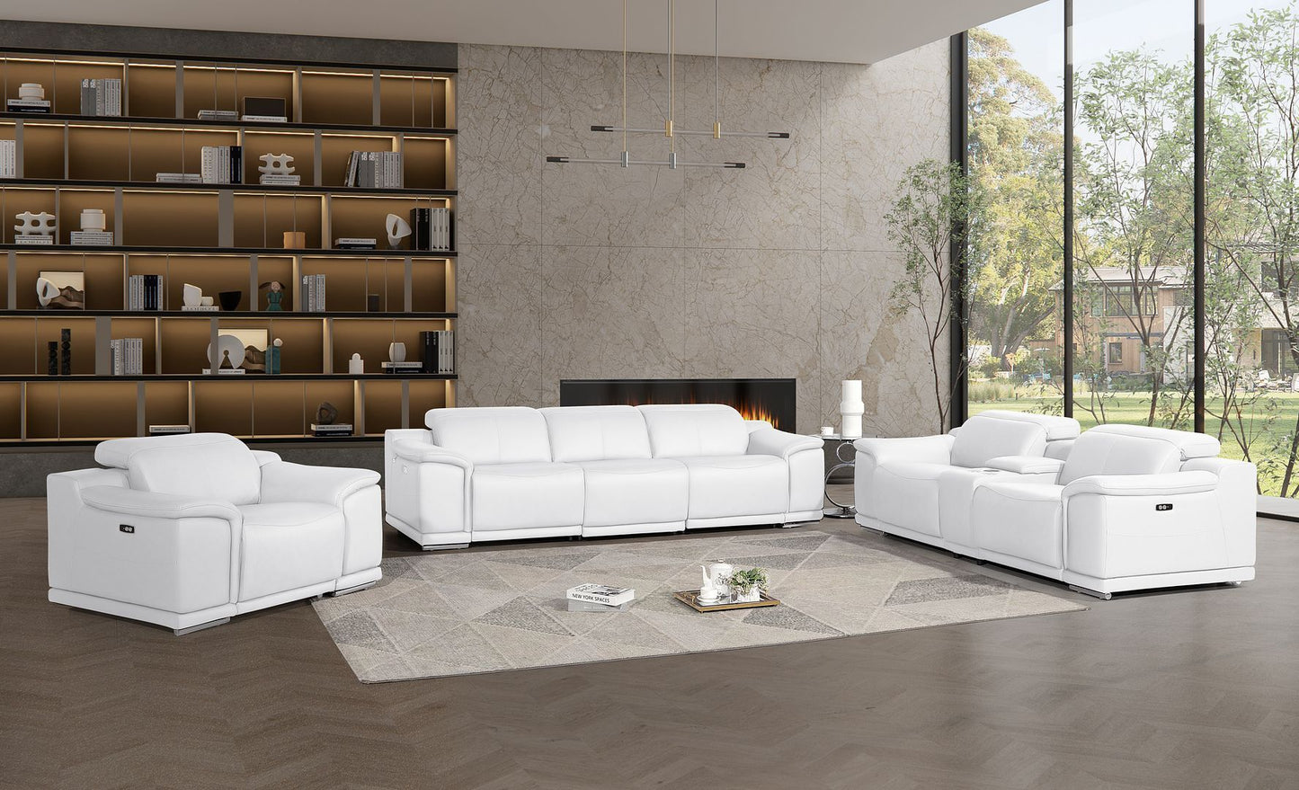 2679 - Power Reclining Sofa, Console Loveseat & Chair Set In Genuine Leather (5 Recliners)