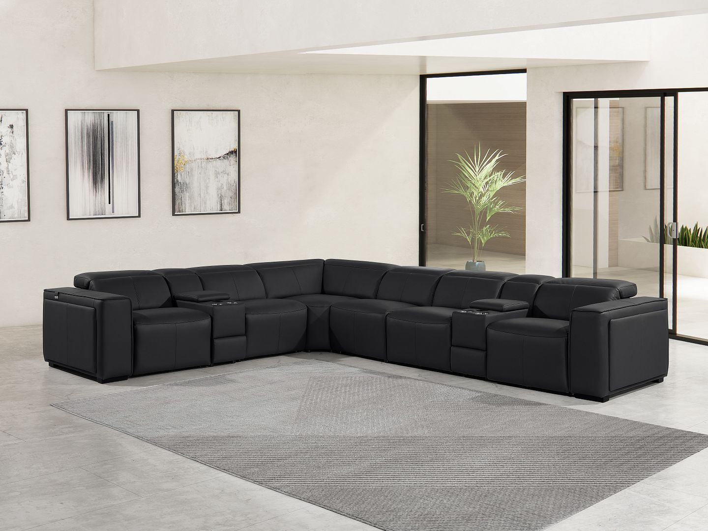 1224 - 8-Piece L-Shaped Sectional Sofa In With 3 Power Recliners & Power Headrests