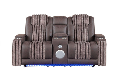 U8000 - Power Reclining Loveseat With Console, Power Headrest, LED Light, Bluetooth Speaker - Brown