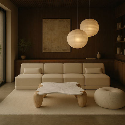 Liona - Marble And Acacia Wood Coffee Table