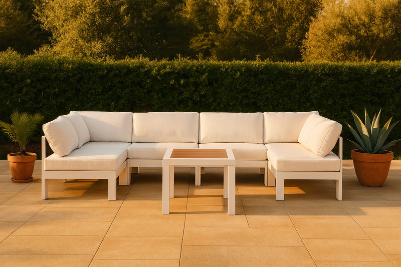 Nizuc - Outdoor Patio 6 Piece Modular Sectional With White Frame