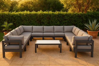 Nizuc - Outdoor Patio 13 Piece Modular Sectional With Gray Frame