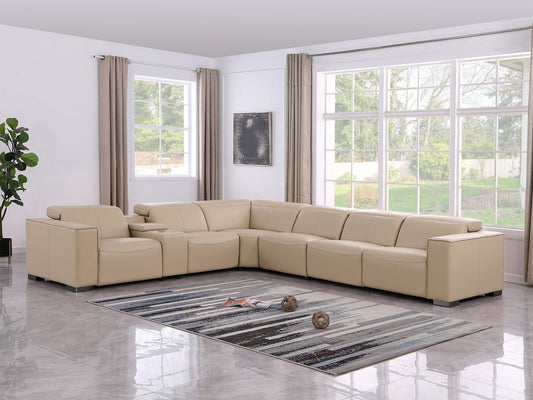 1208 - 7 Piece L-Shaped Leather Reclining Sectional With 3 Power Recliners