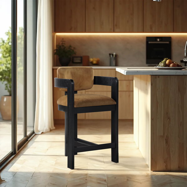 Sacha - Velvet Stool With Black Base