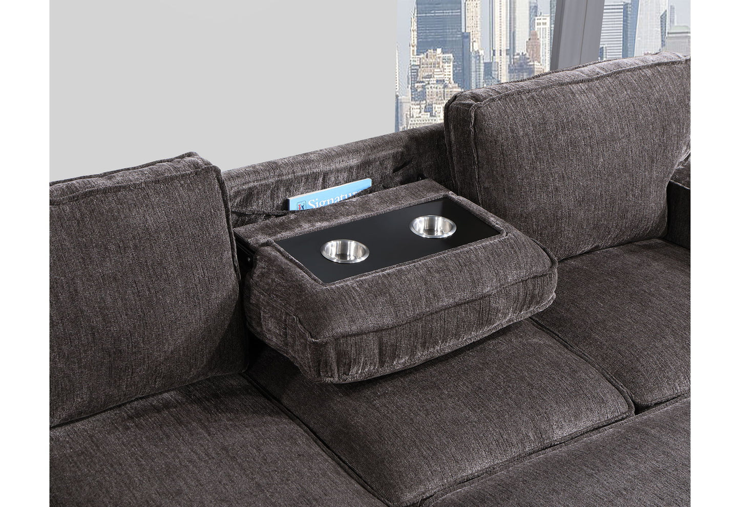 U0203 - Reversible Pull Out Fabric Sofa Bed - Dark Gray