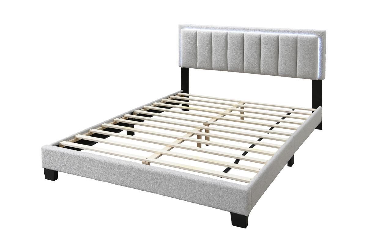 Light Gray LED Sheep Queen Bed