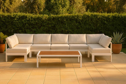 Nizuc - Outdoor Patio 7 Piece Modular Sectional With White Frame