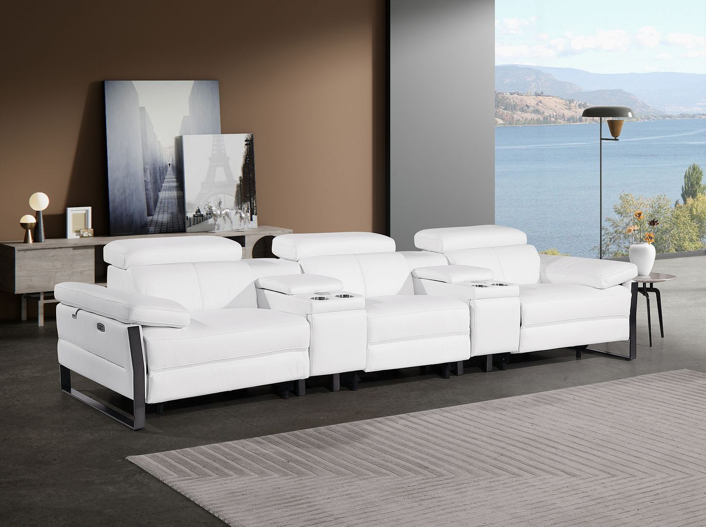 1246 - Modular Power Triple Reclining Dual Console Sofa With Power Reclining Headrests