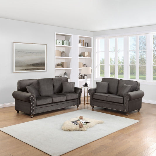 Blue Gray Tweed 2 Piece Sofa Set