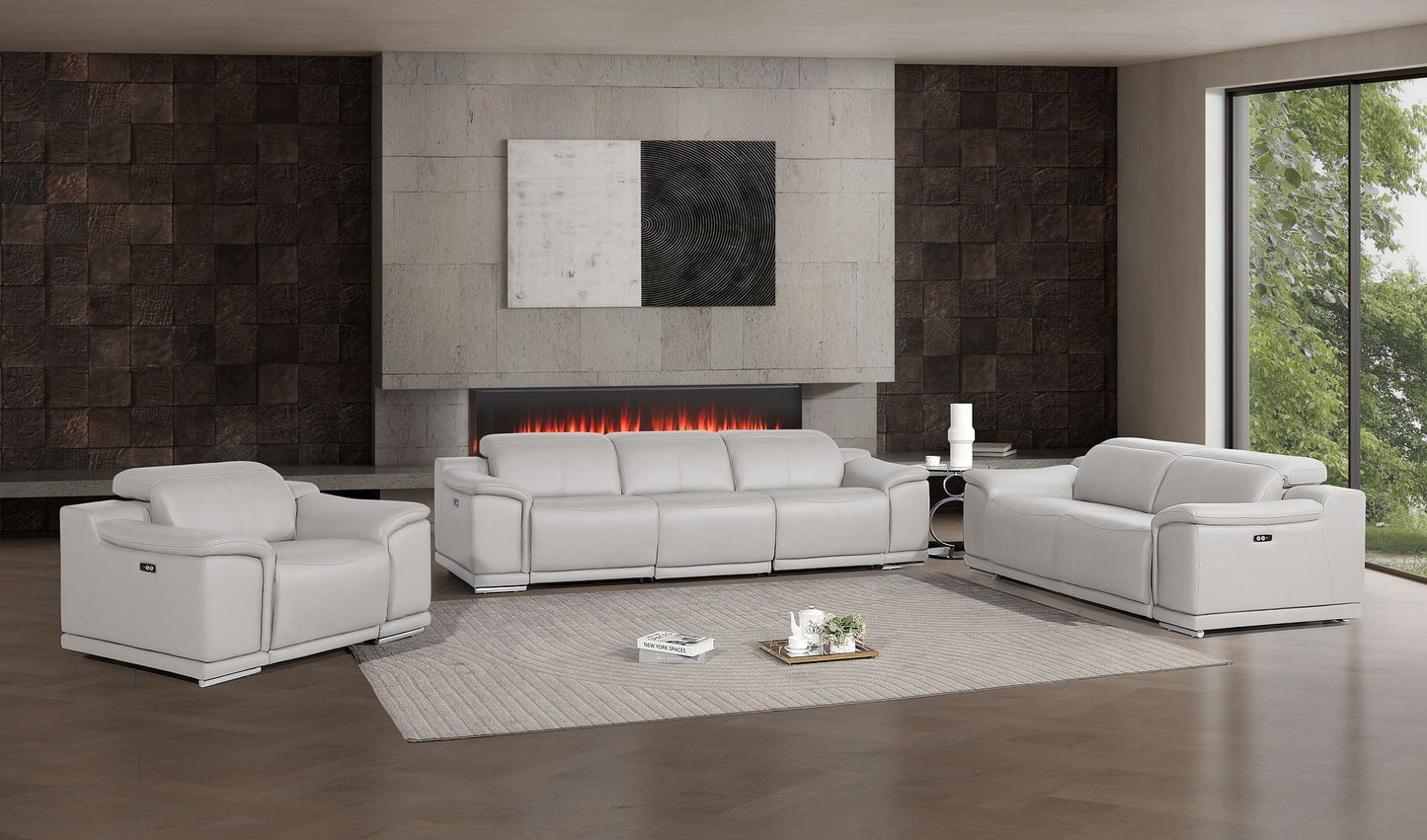 2679 - Power Reclining Sofa, Loveseat & Chair Set In Genuine Leather (6 Recliners)