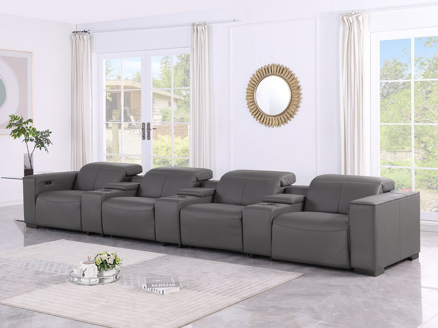 1208 - 7 Piece Leather Sofa With 4 Power Recliners And Power Headrests