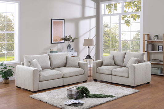 Beige Corduroy 2 Piece Sofa Set