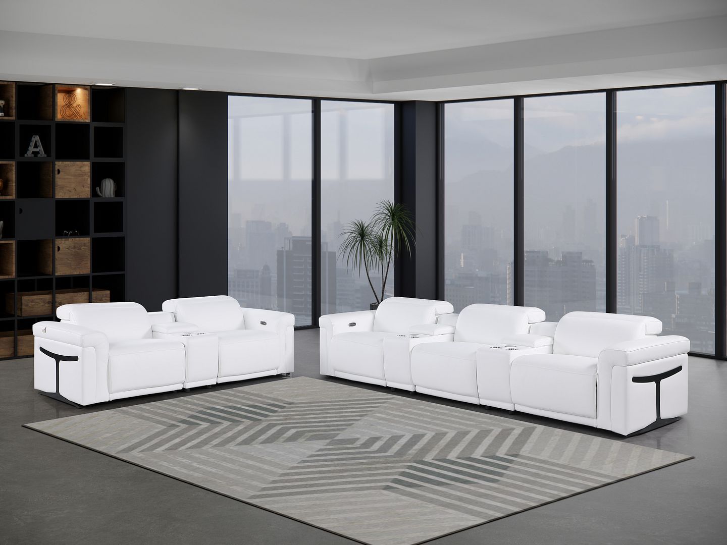 1126 - 8-Piece Modular Power Reclining Sofa & Loveseat Set In With 5 Power Recliners & Power Headrests