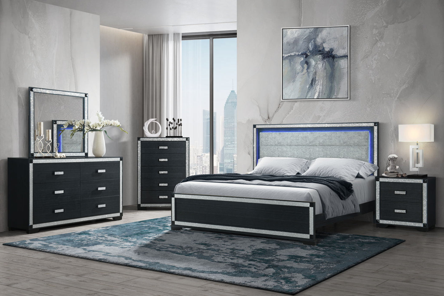 Soleil - 5 Piece King Bedroom Set - Charcoal