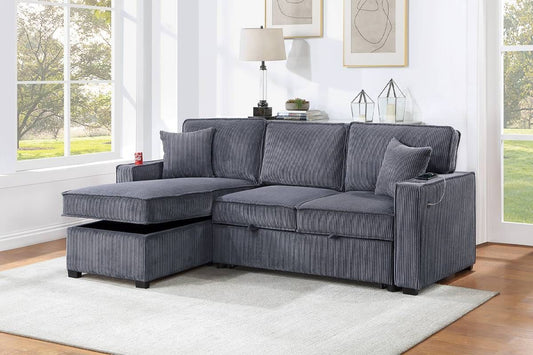 Dark Gray Corduroy 2 Piece Convertible Sectional Sofa