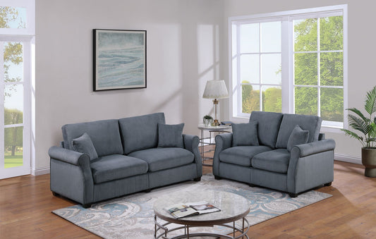 Dark Gray Corduroy 2 Piece Sofa Set