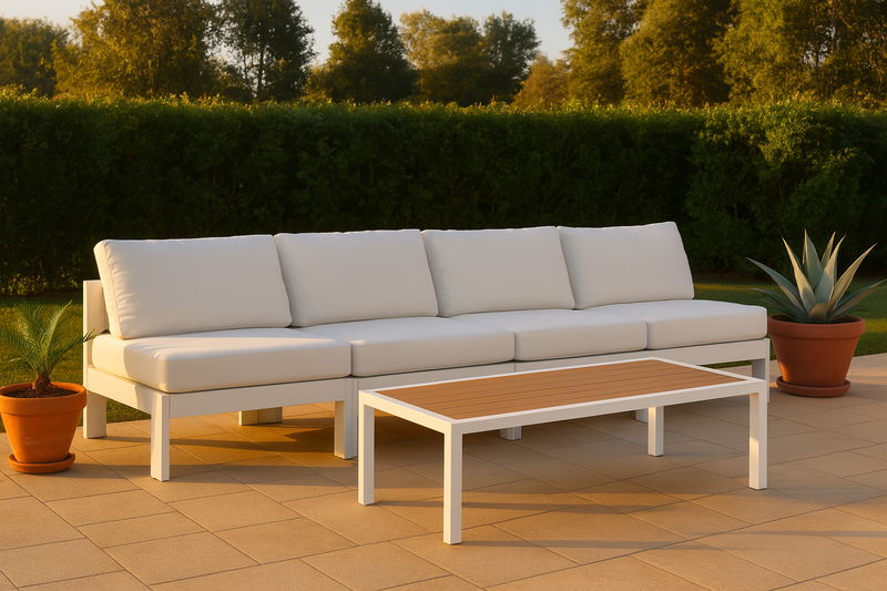 Nizuc - Outdoor Patio 4 Seat Armless Modular Sofa With White Frame