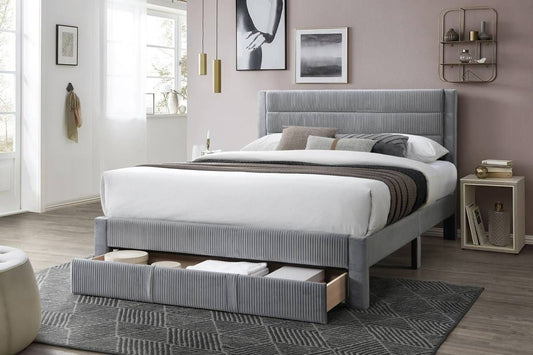 Gray Corduroy Queen Bed