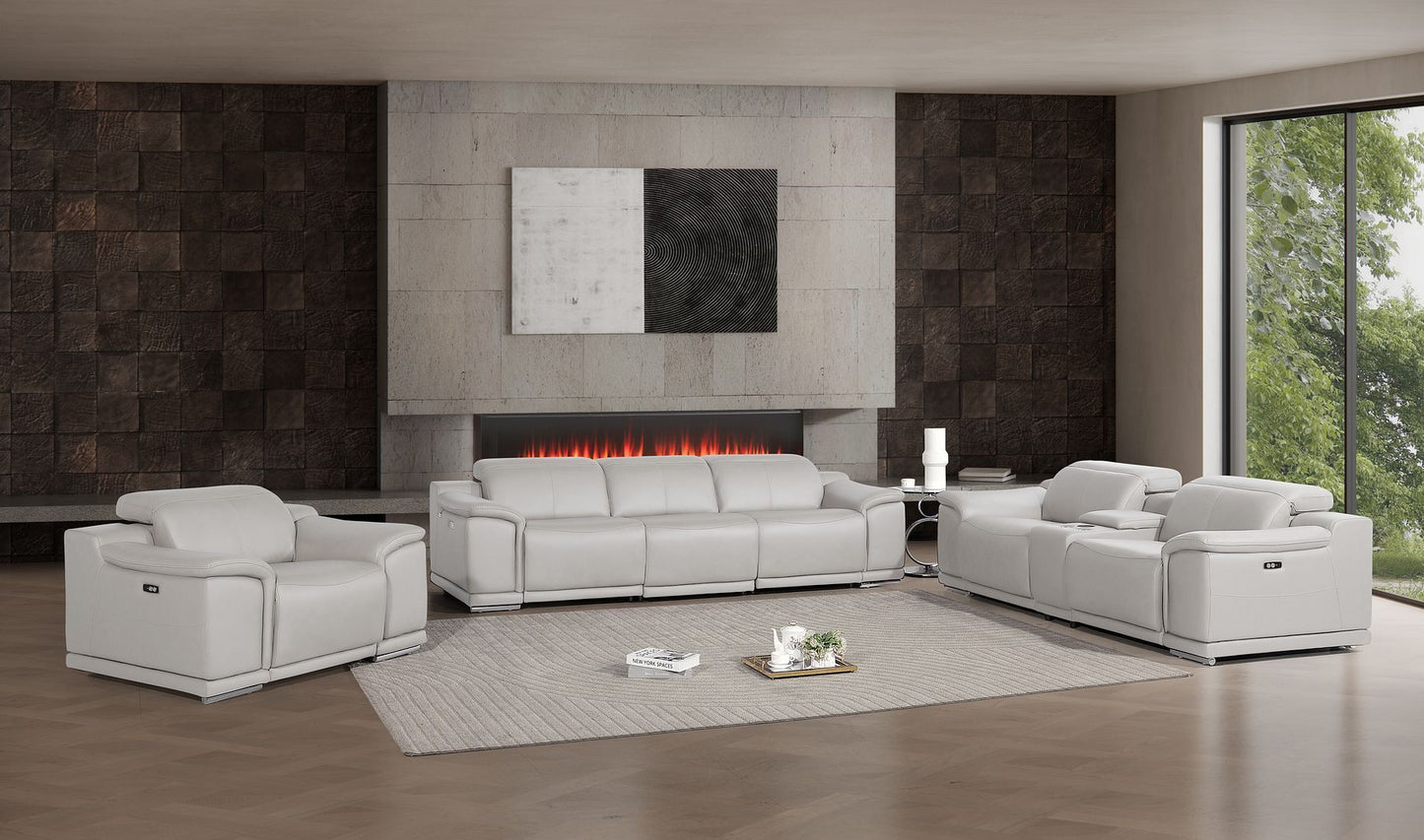 2679 - Power Reclining Sofa, Console Loveseat & Chair Set In Genuine Leather (6 Recliners)