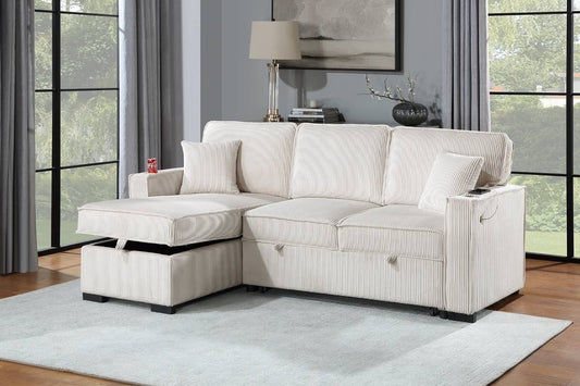 Beige Corduroy 2 Piece Convertible Sectional Sofa