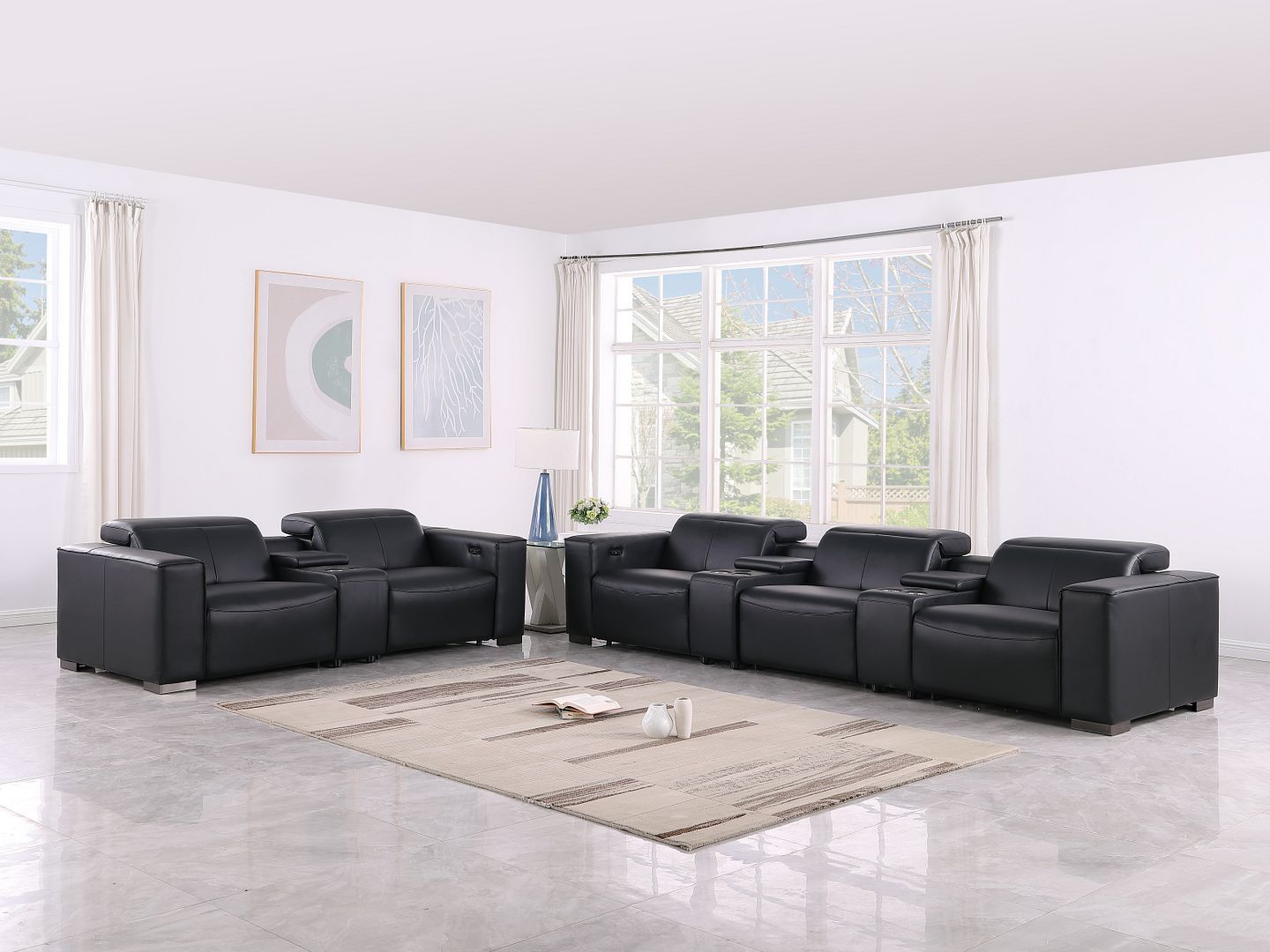1208 - Modular Leather Sofa Loveseat With 6 Recliners And Power Headrests