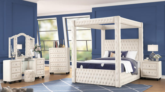 Cream Vanity Monica - Queen 4 Piece Bedroom Set