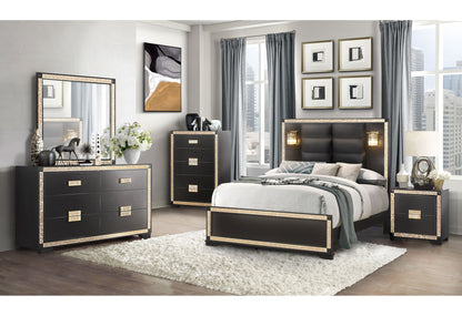 Blake - 6 Piece King Bedroom Set (Bed, Dresser, Mirror, 2 Nightstands, Chest) - Black / Gold