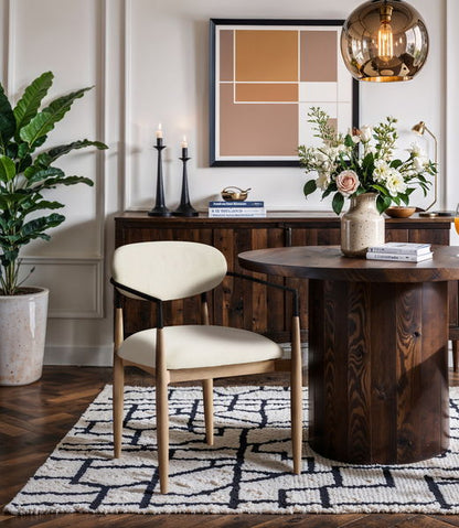 Riccio - Performance Fabric Upholstered Dining Arm Chair (Set of 2) With Light Brown Legs - Cream