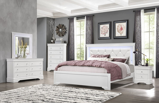 Pompei - 4 Piece Queen Bedroom Set (Bed With LED, Dresser, Mirror, Nightstand) - White