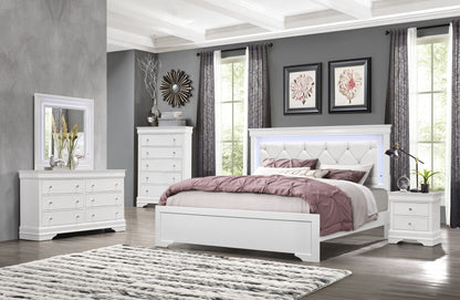 Pompei - 4 Piece King Bedroom Set (Bed With LED, Dresser, Mirror, Nightstand) - White