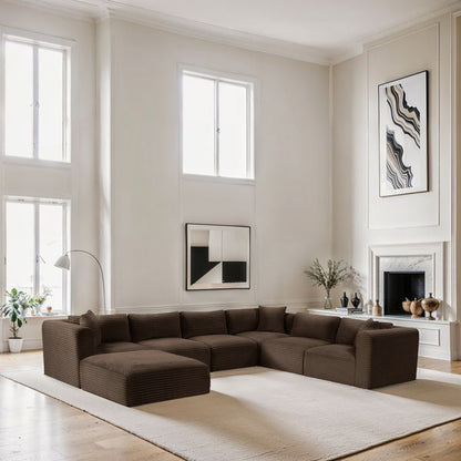 Shaggy - 7 Piece Modular U-Shaped Sectional With Ottoman