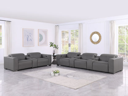 1208 - Modular Leather Sofa Loveseat With 6 Recliners And Power Headrests