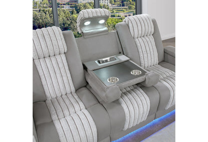 U8000 - 3 Piece Living Room Set (Power Console Reclining Loveseat With Power Headrest LED & Bluetooth Speaker, Power Reclining Sofa With Headrest DDT Table Reading Light & LED) - Gray