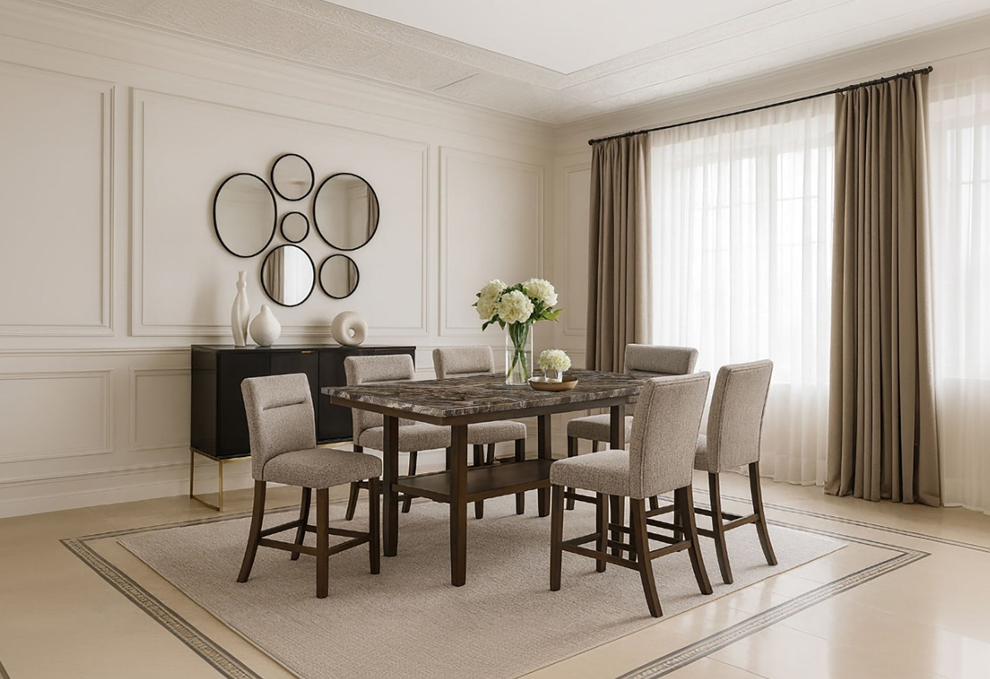 D4355 - 5 Piece Dining Room Set (Bar Table With 4 Bar Stools) - Dark Brown