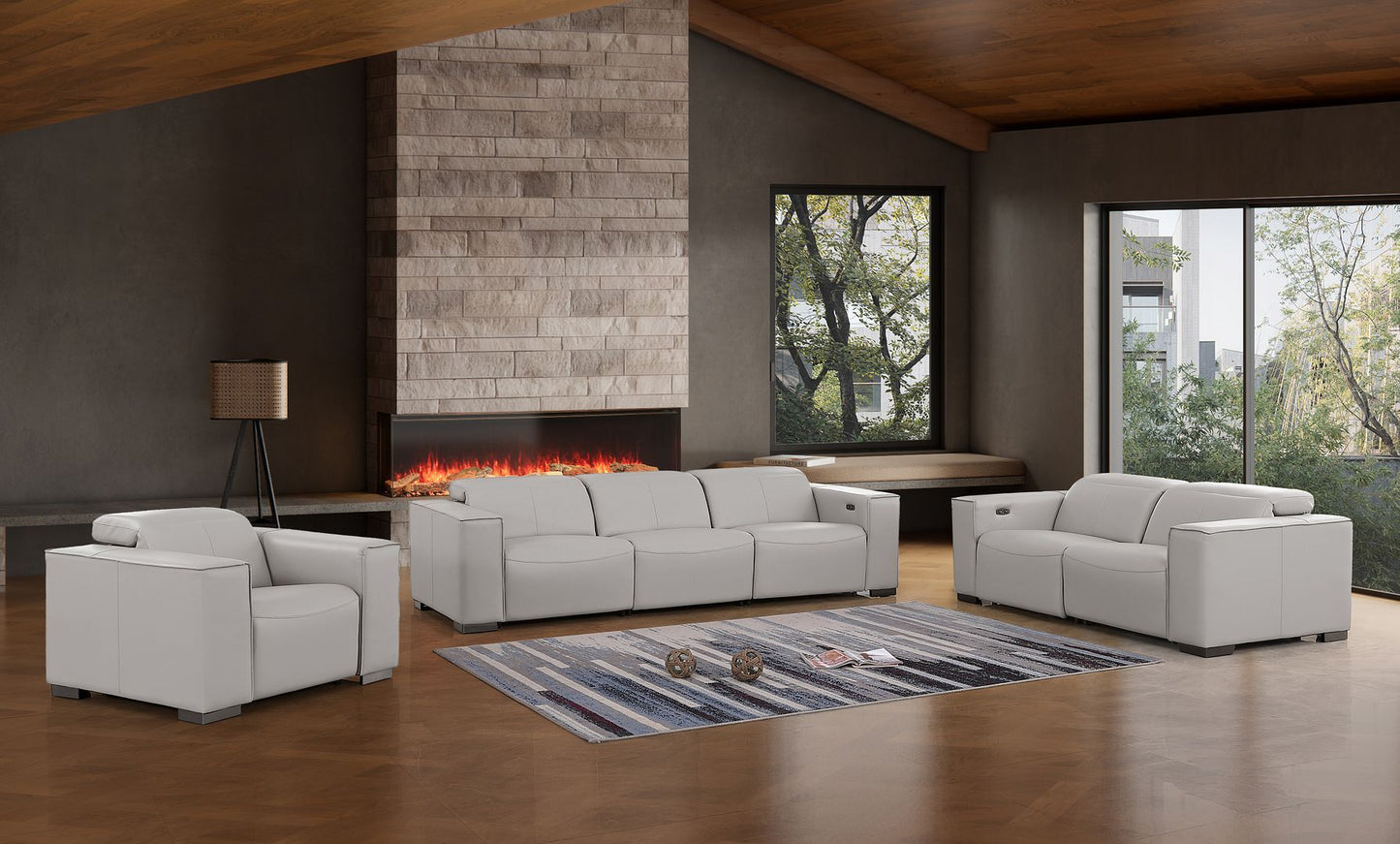 1208 - Leather Reclining Set (Sofa, Loveseat & Chair With 6 Power Recliners)