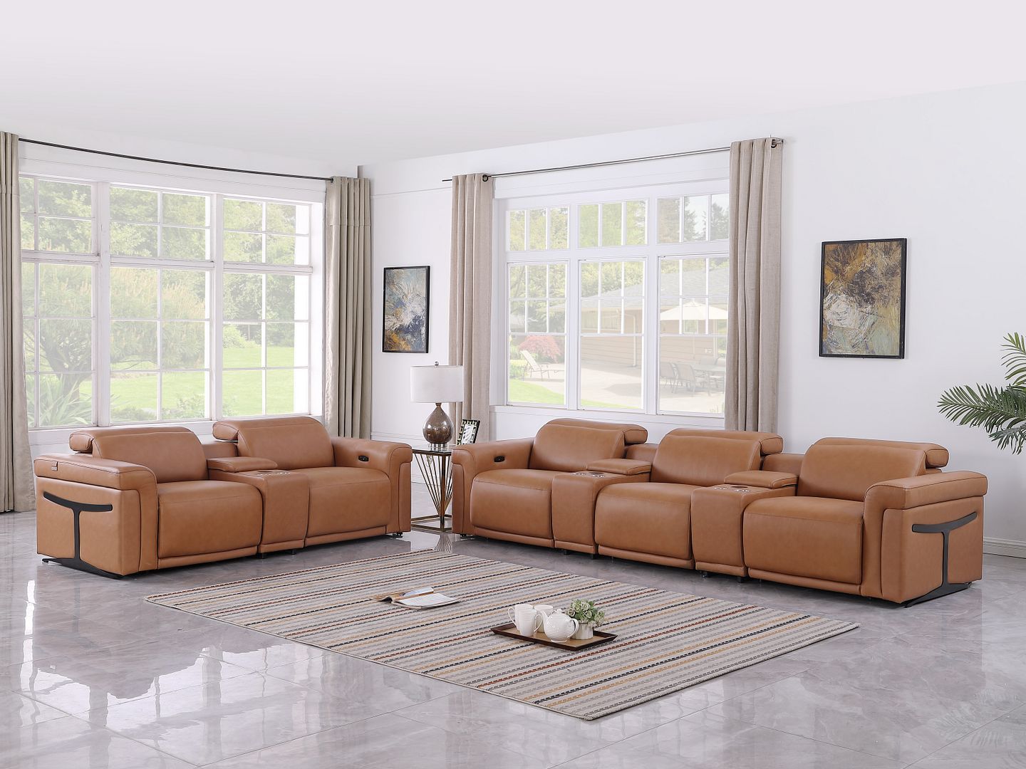 1126 - 8-Piece Modular Power Reclining Sofa & Loveseat Set In With 5 Power Recliners & Power Headrests
