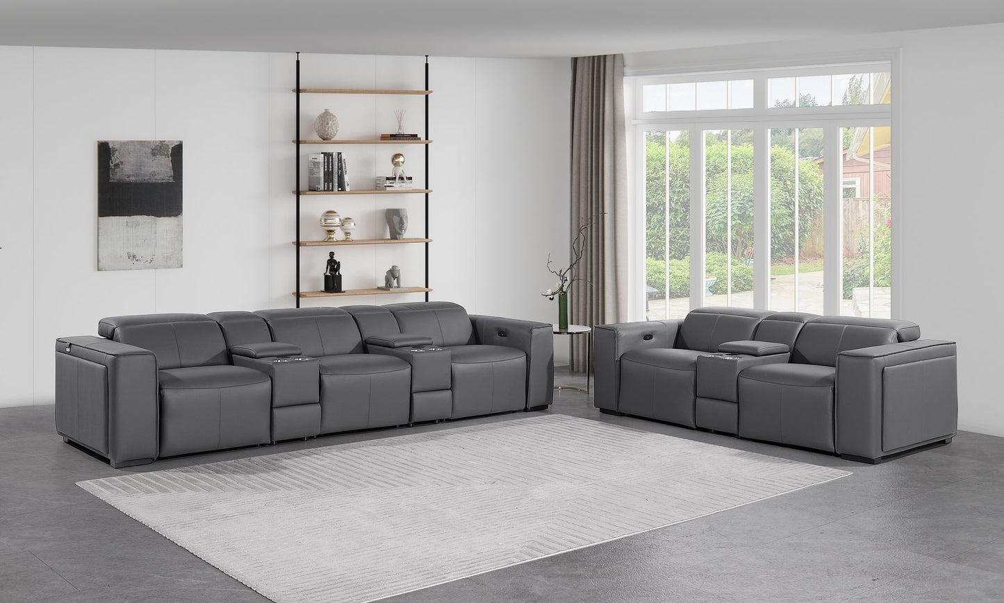 1224 - 8-Piece Modular Power Reclining Sofa & Loveseat Set In With 5 Power Recliners & Power Headrests