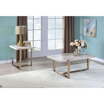 Feit - Coffee Table - Faux Marble Top & Champagne