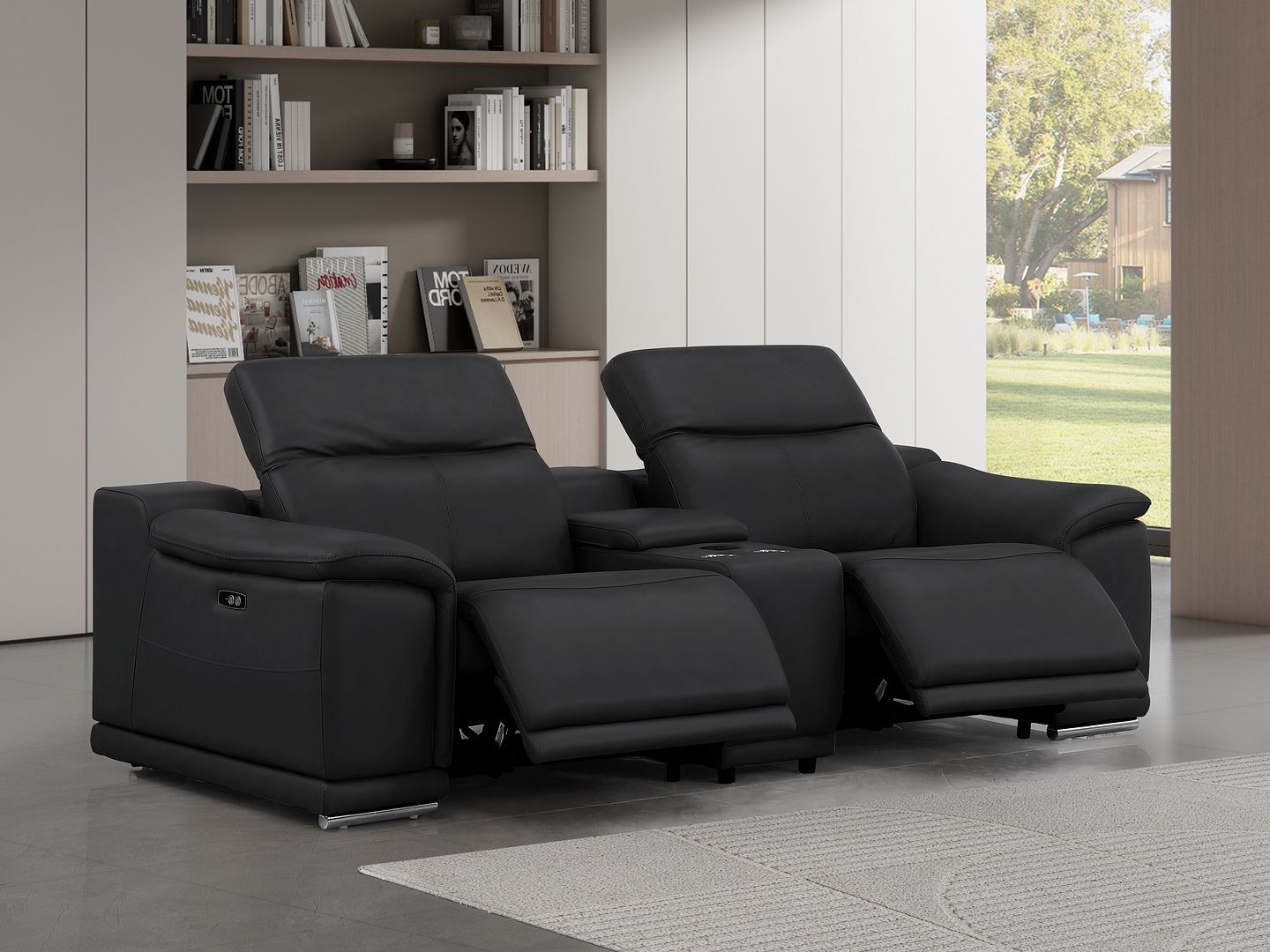 2679 - Genuine Leather Console Loveseat With Dual Power Recliners