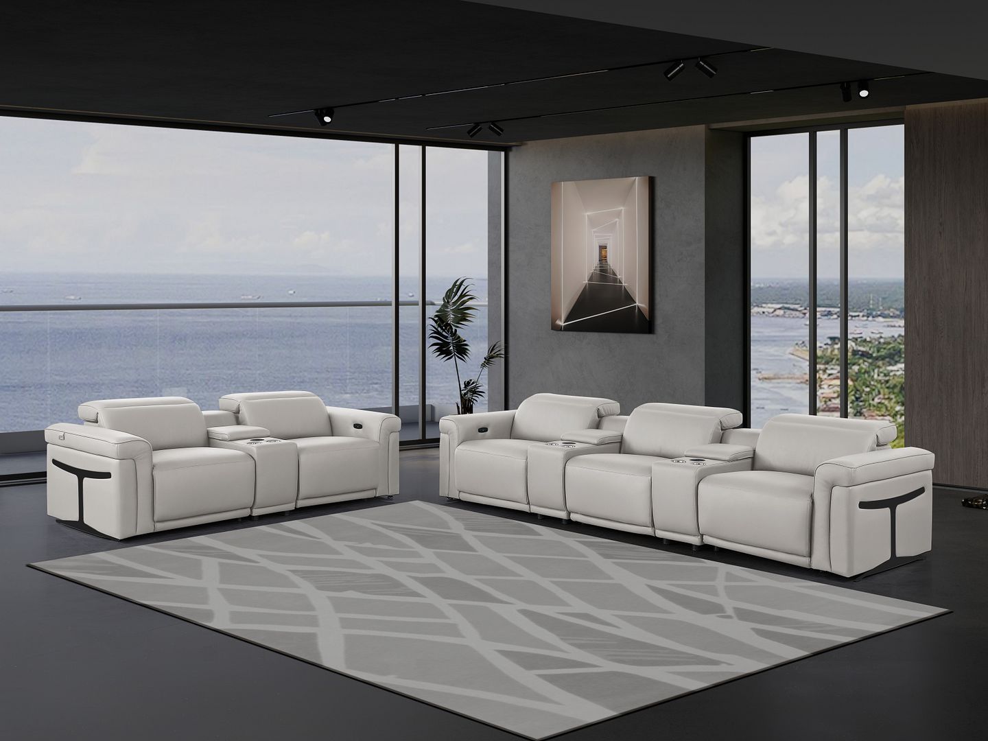 1126 - 8-Piece Modular Power Reclining Sofa & Loveseat Set In With 5 Power Recliners & Power Headrests