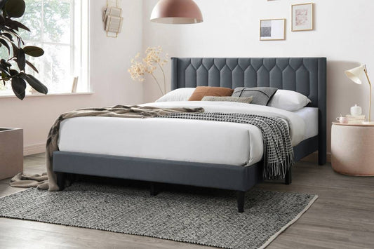 Charcoal Burlap Queen Bed