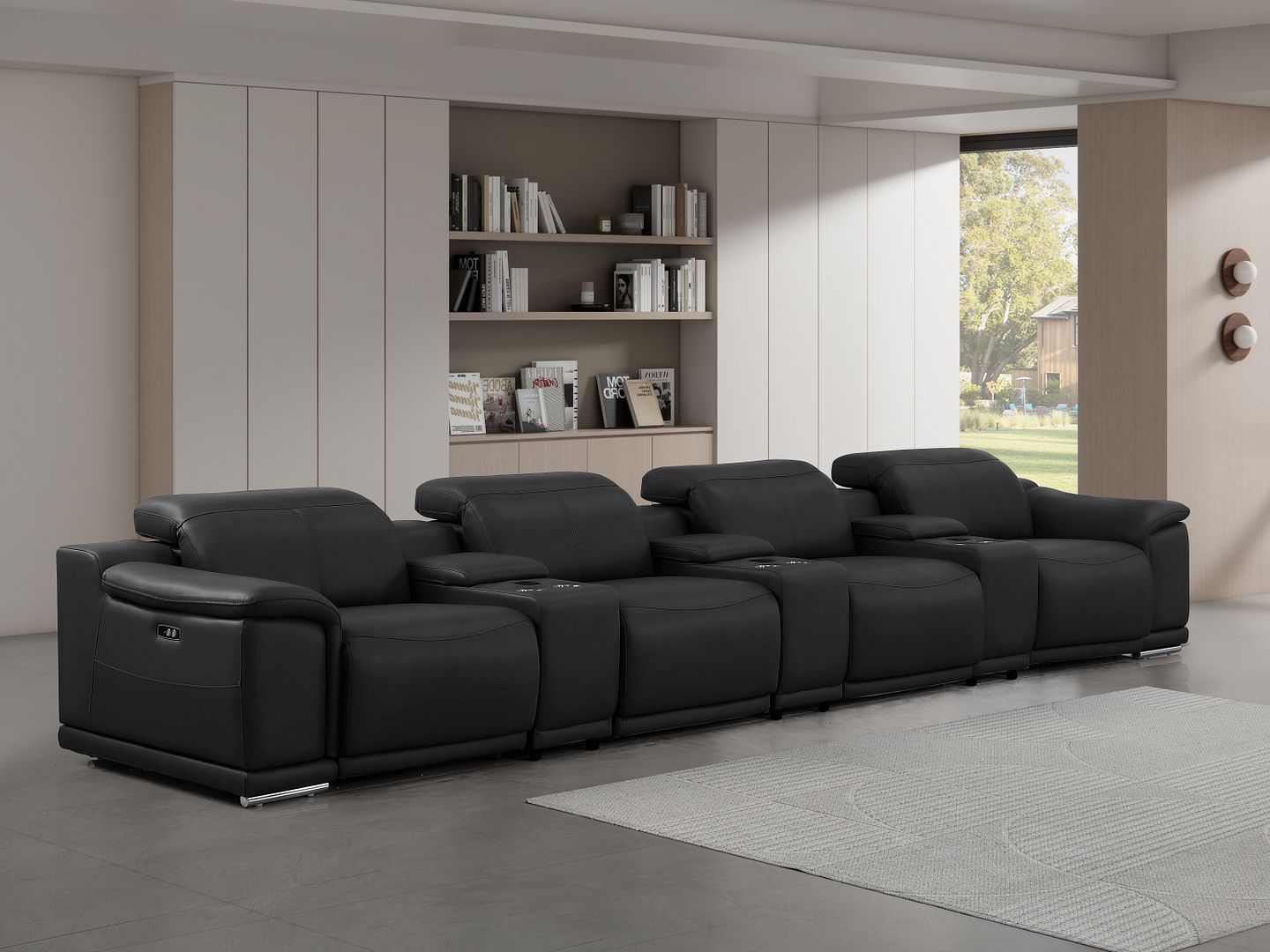 2679 - Genuine Leather Sofa With 4 Power Recliners, Power Headrests & 3 Storage Consoles