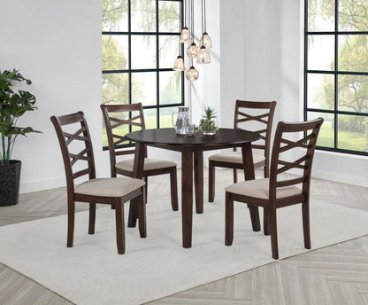 Barton - 5 Piece Round Wood Dining Table Set - Dark Brown
