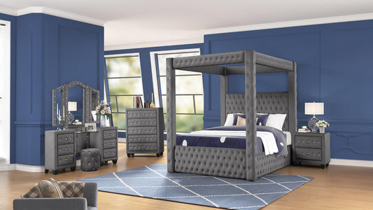 Gray Vanity Monica - King 4 Piece Bedroom Set