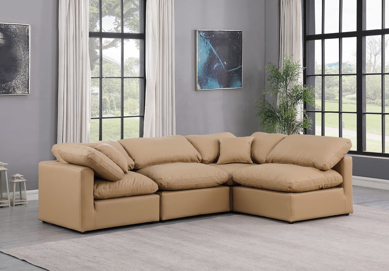 Indulge - Faux Leather 4 Piece Modular Sectional - Tan