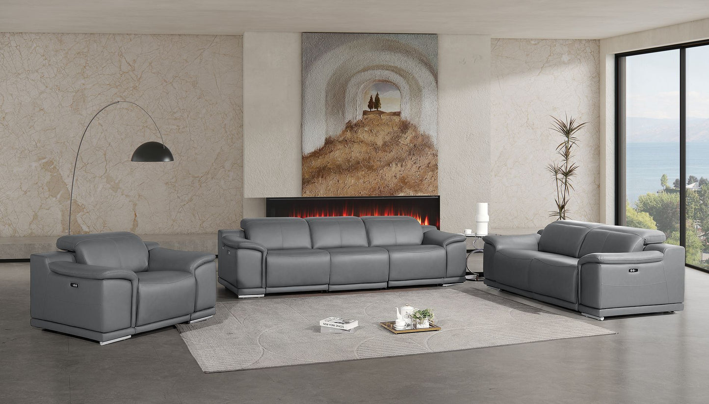 2679 - Power Reclining Sofa, Loveseat & Chair Set In Genuine Leather (5 Recliners)
