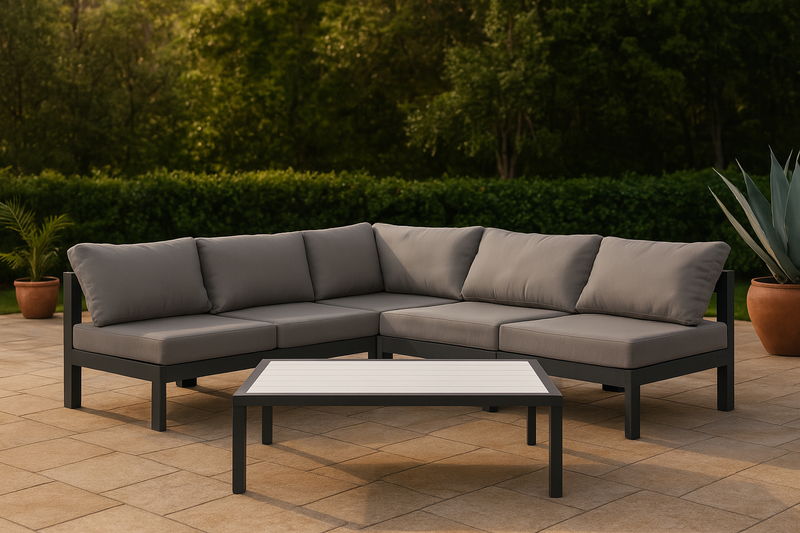 Nizuc - Outdoor Patio 5 Piece Modular Sectional With Gray Frame